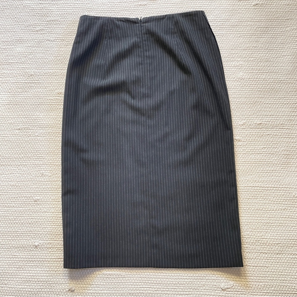 BCBG Maxazria Black Striped Pencil Midi Skirt with Side Slit Zip Size 2 - Picture 2 of 8